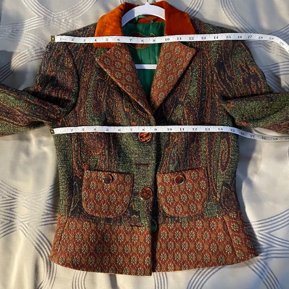 SOLD - ETRO {40} Wool Printed Jacket Orange & Green Tapestry - Picture 10 of 16